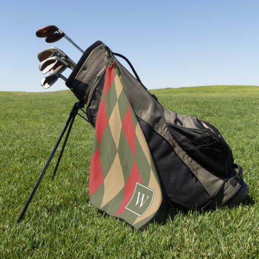 Aangepast Argyle – legergroen, rood en khaki monog Golfhanddoek (Groen)