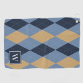 Aangepast Argyle – Rookblauw Navy & Khaki Monogram Golfhanddoek (Horizontaal)