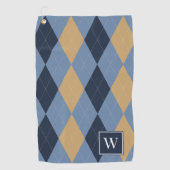 Aangepast Argyle – Rookblauw Navy & Khaki Monogram Golfhanddoek (Voorkant)