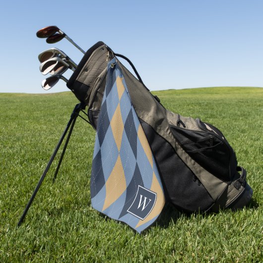 Aangepast Argyle – Rookblauw Navy & Khaki Monogram Golfhanddoek (Groen)