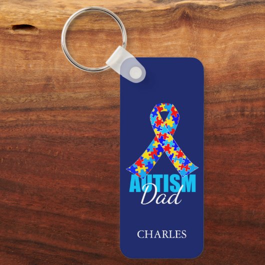Aangepast autisme papa Blue Ribbon Sleutelhanger (Voorkant)