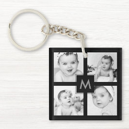 Aangepast Baby Foto Collage Initiaal Black Sleutelhanger