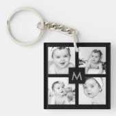 Aangepast Baby Foto Collage Initiaal Black Sleutelhanger (voorkant)