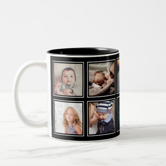 Aangepast Baby fotocollage Elegant modern zwart Tweekleurige Koffiemok (Links)