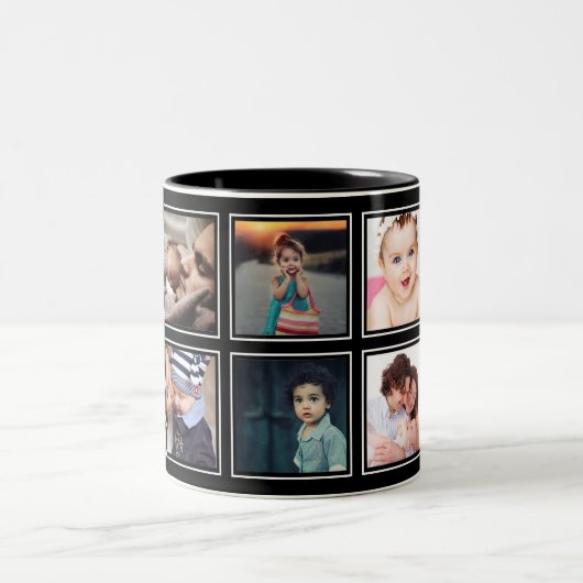 Aangepast Baby fotocollage Elegant modern zwart Tweekleurige Koffiemok (Center)