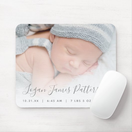 Aangepast Baby geboorte Stats Grey Script Muismat (Met muis)