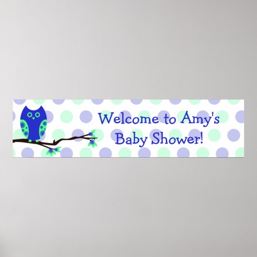 Aangepast Baby shower Blauw Owl Poster (Voorkant)