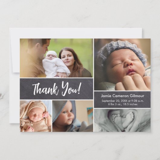 Aangepast Baby shower geboorteplaats Foto collage Bedankkaart (Voorkant)