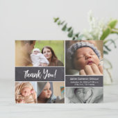 Aangepast Baby shower geboorteplaats Foto collage Bedankkaart (Staand voorkant)