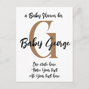 Aangepast Baby shower Monogram Naam Minimale Uitno Briefkaart