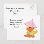 Aangepast Baby shower Nodig-Roze Eend In Regen Uitnodiging Briefkaart (Voorkant / Achterkant)