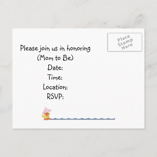 Aangepast Baby shower Nodig-Roze Eend In Regen Uitnodiging Briefkaart (Achterkant)