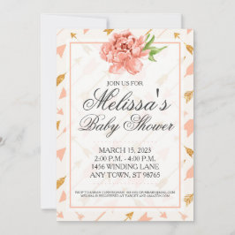 Aangepast Baby shower nodigt, roze en gouden pijle Kaart