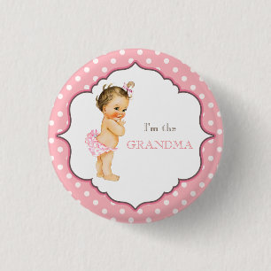 Aangepast Baby shower Partij roze oma Ronde Button 3,2 Cm