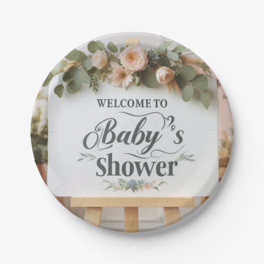 Aangepast Baby shower Ronde papieren Borden | 7-in Papieren Bordje (Voorkant)