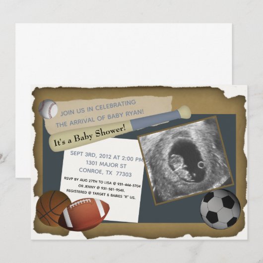 Aangepast Baby shower sport/uitnodiging voor geboo Kaart (Voorkant / Achterkant)