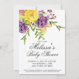 Aangepast Baby shower Uitnodiging, Paarse geel Kaart