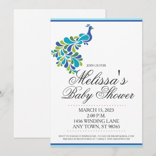 Aangepast Baby shower Uitnodiging, vredesuitnodigi Kaart (Voorkant / Achterkant)