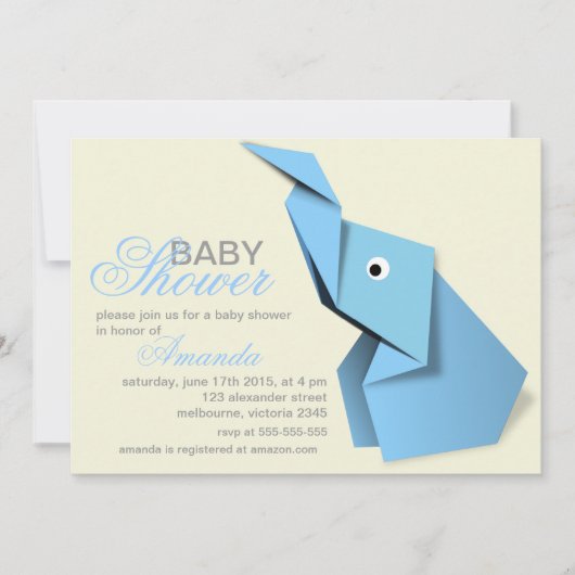 Aangepast baby shower van origami-olifant kaart (Voorkant)
