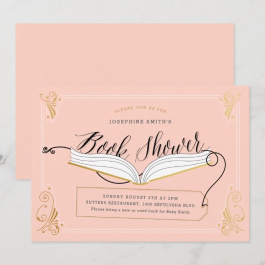 Aangepast Baby shower voor Blush en Gold Storybook Kaart (Voorkant / Achterkant)