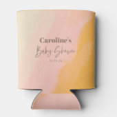 Aangepast Baby shower voor Boho Pink Yellow Script Blikjeskoeler (Achterkant)