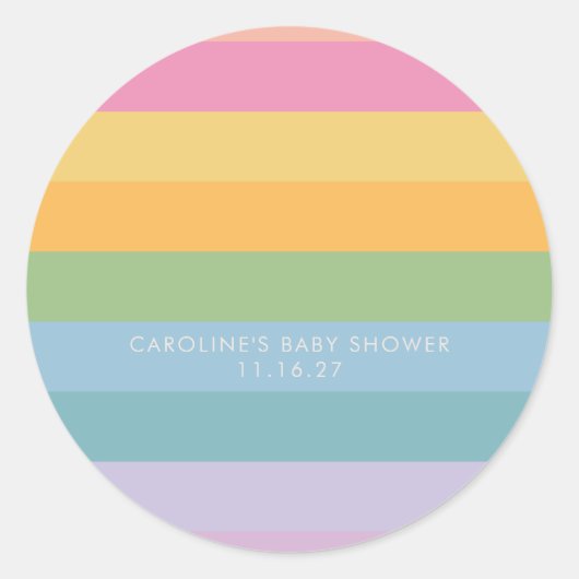 Aangepast Baby shower voor Bright Pastel Stripe Pa Ronde Sticker (Voorkant)