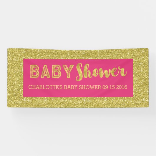 Aangepast Baby shower voor hot-roze Gold Glitter Spandoek (Horizontaal)