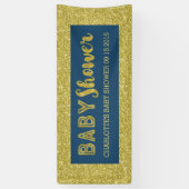 Aangepast Baby shower voor Navy Blue Gold Glitter Spandoek (Verticaal)