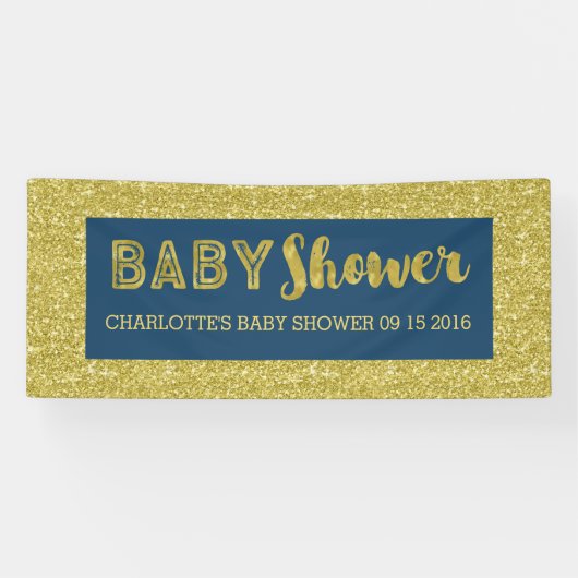 Aangepast Baby shower voor Navy Blue Gold Glitter Spandoek (Horizontaal)