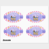 Aangepast Baby shower voor Paarse en roze Chevron Ovale Sticker (Vel)