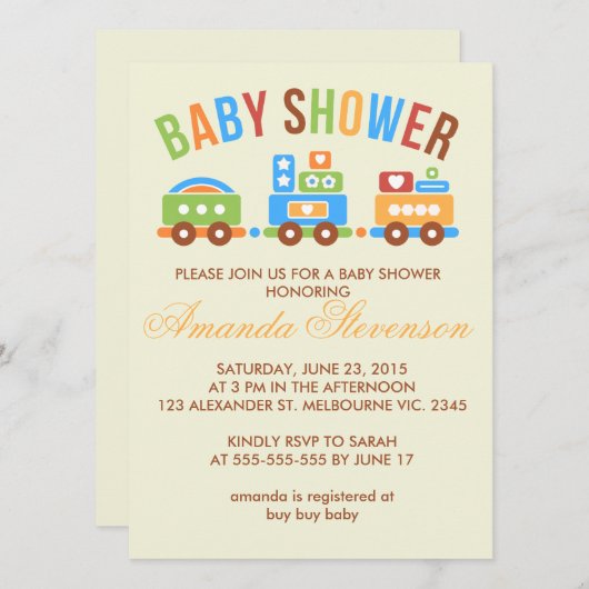 Aangepast baby shower voor transporttrein kaart (Voorkant / Achterkant)