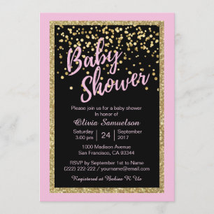 Aangepast Baby shower voor Trendy Pink Black Gold  Kaart