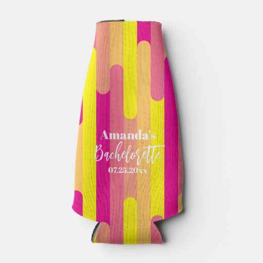 Aangepast Bacheloret Roze en Geel Patroon Flesjeskoeler (Voorkant)