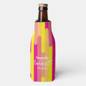 Aangepast Bacheloret Roze en Geel Patroon Flesjeskoeler (Fles Voorkant)