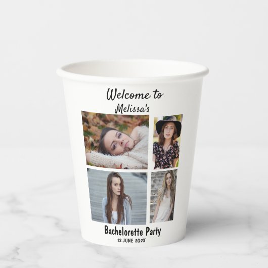 Aangepast Bachelorette party 4 fotocollage Papieren Bekers (Voorkant)