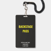 Aangepast backstage full access concert geel badge (Voorzijde met lanyard)