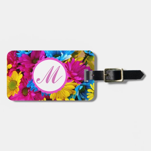 Aangepast Bagagelabel daisy kleurrijke bloem Monog (Voorkant horizontaal)
