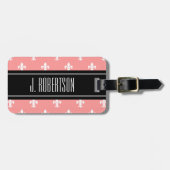 Aangepast bagagelabel | Koraalroze fleur de lis (Voorkant horizontaal)