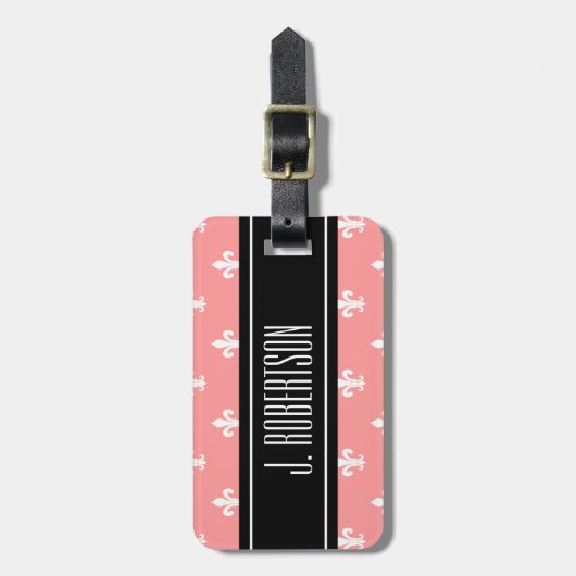 Aangepast bagagelabel | Koraalroze fleur de lis (Voorkant verticaal)