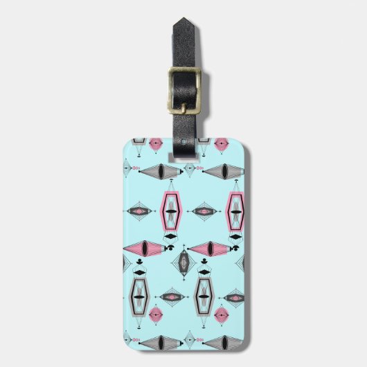 Aangepast Bagagelabel voor atoomroze en grijs patr (Voorkant verticaal)