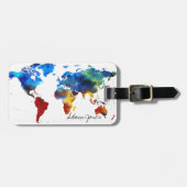 Aangepast Bagagelabel - Wereldkaart Waterverf (Voorkant horizontaal)