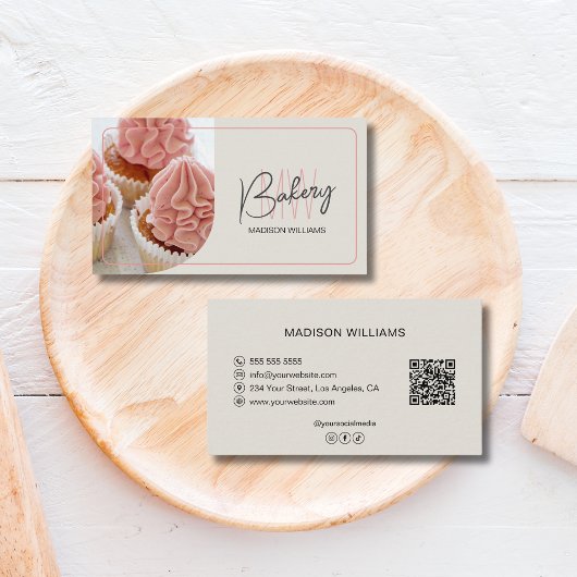 Aangepast Bakkerij Monogram Logo QR Banketbakker Visitekaartje