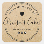 aangepast bakkerijkraftletje vierkante sticker (Voorkant)