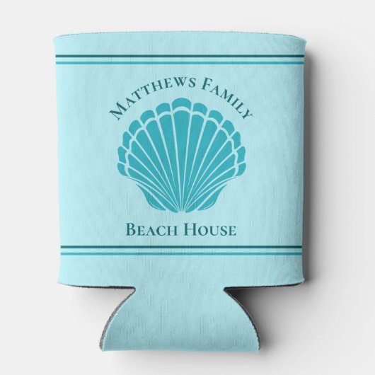 Aangepast balkhuis Aqua Blue Seashell Monogram Blikjeskoeler (Achterkant)