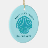 Aangepast balkhuis Aqua Seashell Monogram Familie Keramisch Ornament (Rechts)