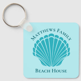 Aangepast balkhuis Aqua Seashell Monogram Home Sleutelhanger