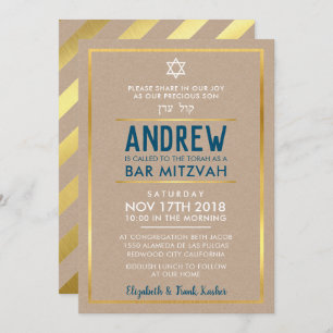 aangepast BAR MITZVAH Smart bold type Gold kraag b Kaart