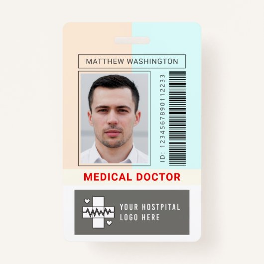 Aangepast Barcode Logo werknemer Naam Foto ziekenh Badge (Voorkant)