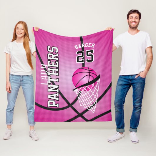 Aangepast - Basketbal Sport Design - Roze Fleece Deken (In situ)
