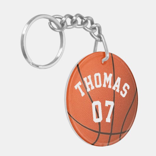 Aangepast Basketball met monogram Sleutelhanger (Voorkant Links)